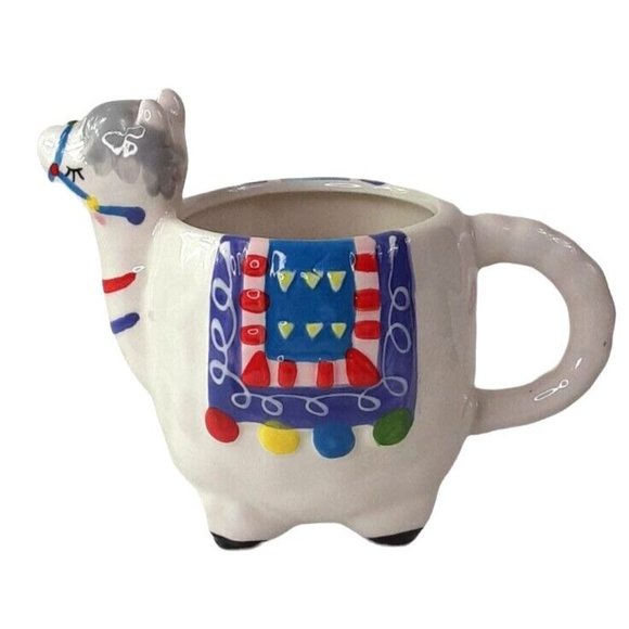 Llama Figurine Coffee Mug Cup Ceramic Large Decorative White Colorful Design 5" - Picture 5 of 14